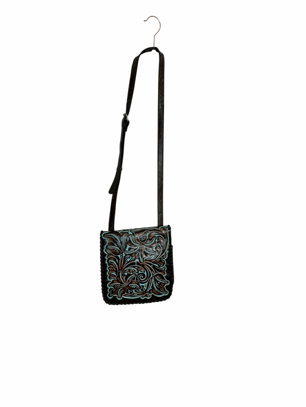 Patricia Nash Granada Tooled Turquoise Leather Crossbody Bag, EUC